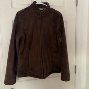 Plush full-zip coat in chocolate brown (large)
